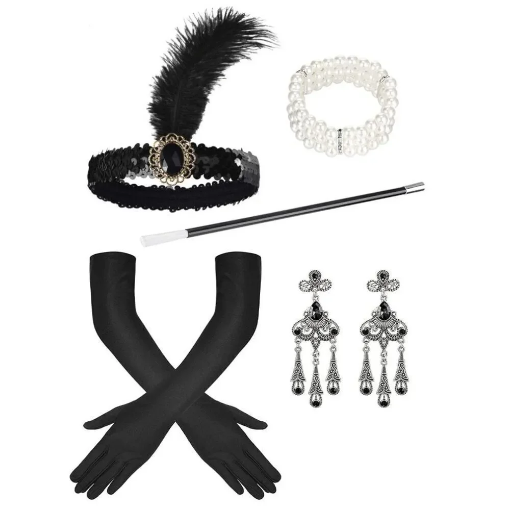 5PCS 1920s Accessories Flapper Great Gatsby Vintage Retro Costume Set NEW
